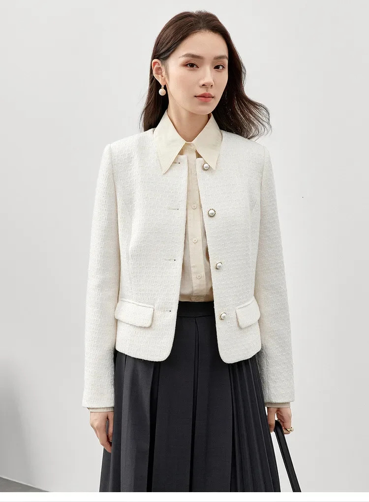 SENTUBILA Womens Tweed Jackets Spring Winter Long Sleeve Short Coat Commute O Neck Single Breasted Outerwear 143W58355 250122