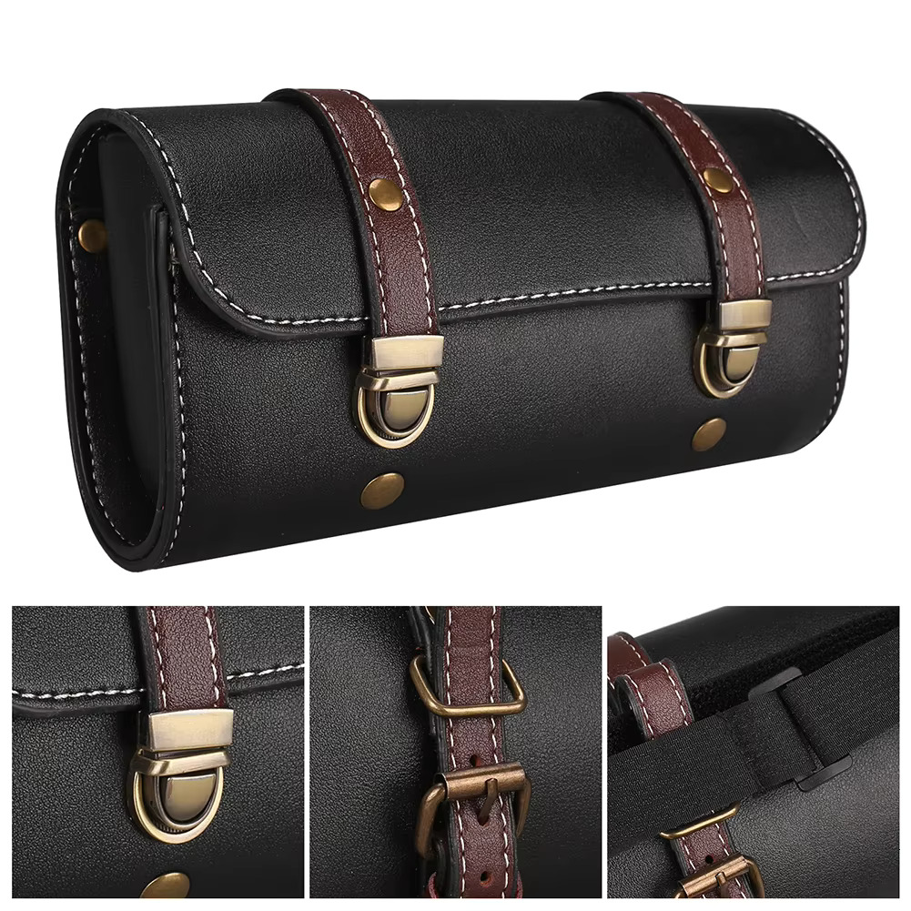 Motorcycle Front Fork Tool Faux Leather Universal Handlebar Roll Bag Waterproof Fit For Harley Sportster Kawasaki Yamaha