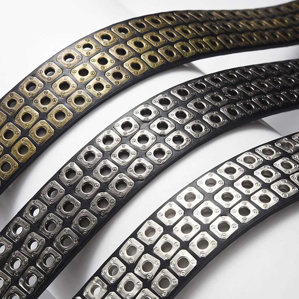 3.8cm Width PU Leather Belt With Metal Rivet Design For Unisex Punk Style Trouser Jeans Belt 3 Pin Buckles Waistband Goth Belt W250120