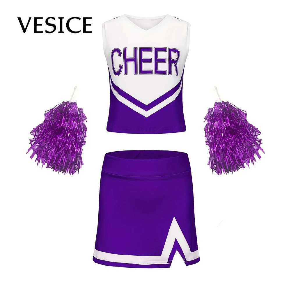Cheerleader Costume Girl Kids Cheerleading Costumes Dance Uniform Cheerlead Outfit Sleeveless Crop Top Skirt School DancewearW250121
