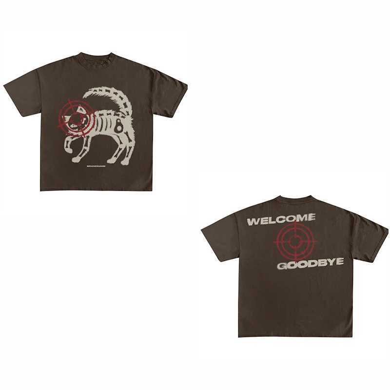 Retro Printed Mens Womens High Street Mechanical Cat Trendy Brand Loose All-Match Streetwear Couple Short Sleeved Y2K T-shirts W250117