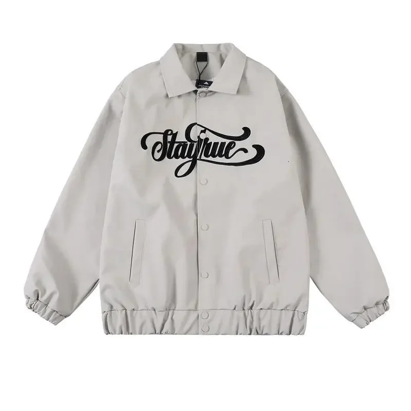 Spring Brown Retro Letters PU Leather American Jackets Men Women High Street Trend Loose Casual Embroidery Couple Jacket Coat 250120