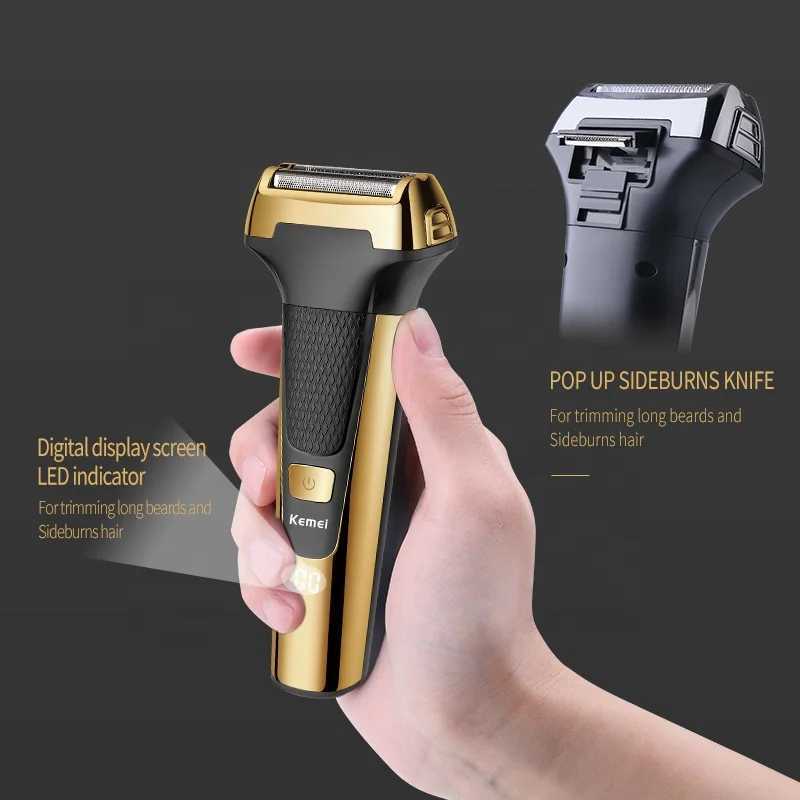 Kemei Multifunctional Men Electric Foil Shaver Gold Reciprocating Razor Nose Ear Trimmer 3 In 1 USB Hair Cutting Mane ClipperW250117