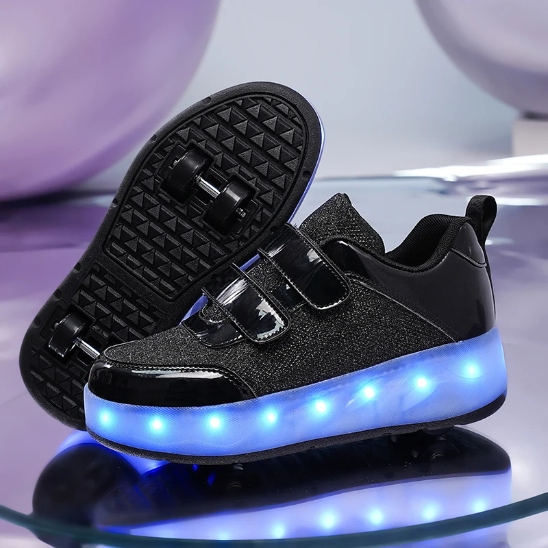 Childrens Sneakers Luminous Sole LED USB Rechargeable Boys and Girls Outdoor Roller Skating Shoes Fashion Skate 250115