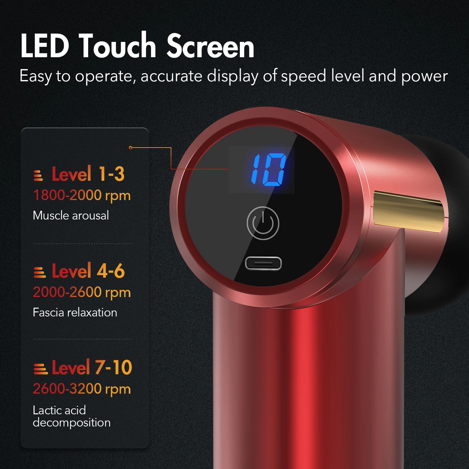 Portable Fascia Gun Deep Tissue Massage Adjustable Speed Equipment with LED Touch Screen 4 Replaceable Heads 250108