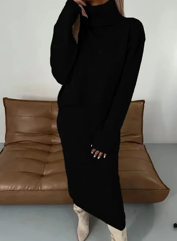 Two-Piece Sets Womens Warm Turtleneck Knitted Elegant Long Sleeve Sweater Pullover Wrap Hip Knit Buttocks Midi Dress Outfits 250122