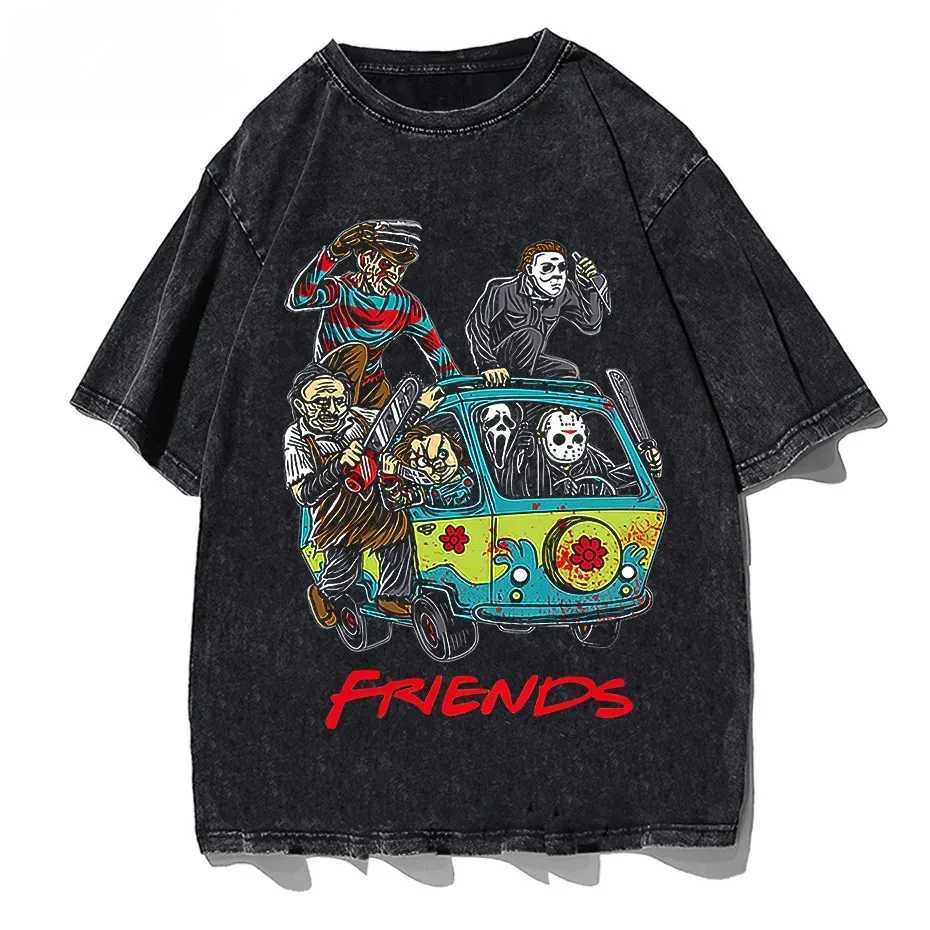 Horror Friends T-Shirt Men O Neck Cool Summer T Shirts Short Sleeve Tees Fashion Tops Black Plus Size Tops Mens Clothing Tops W250117