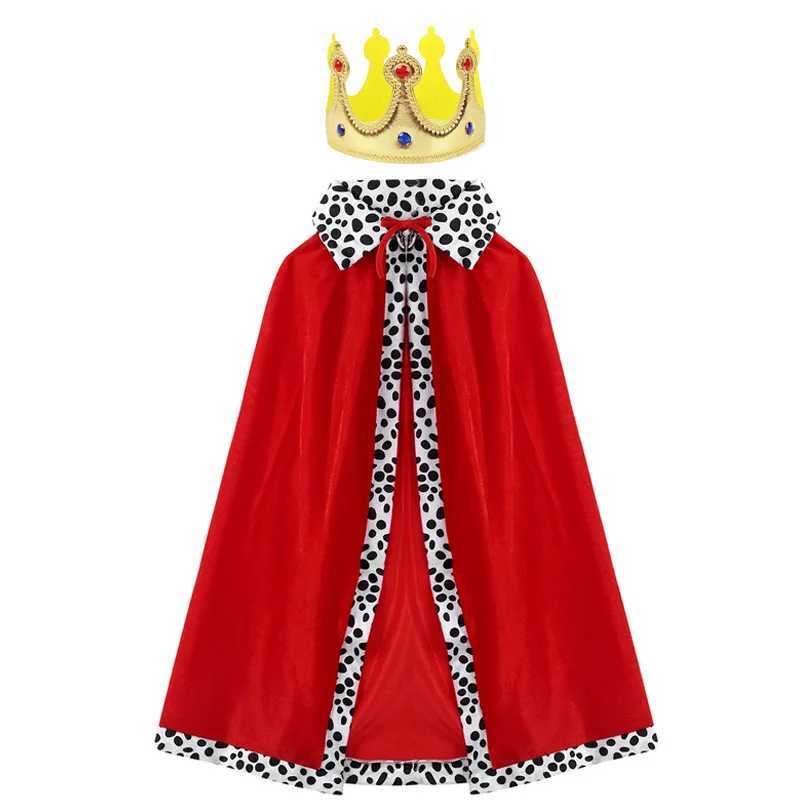Boys King Red Cloak for Adult Kids Prince Robe Crown Velvet Cape Children Birthday Halloween Party Cosplay Costume Accessories W250117