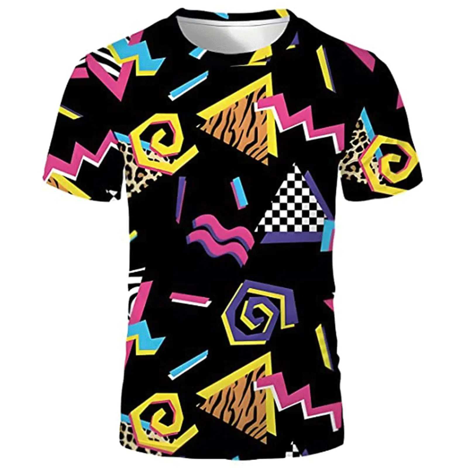 80s 90s 3D Print T-Shirts Men Hip Hop Short Sleeve T Shirt Neon Disco Party Costume Oversized Tees Harajuku Y2k Top Kid Clothing W250117