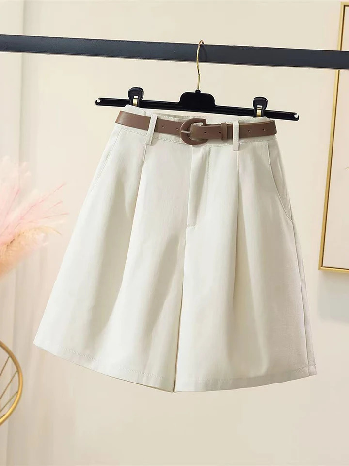 Zoki Pure Cotton Y2K Cargo Shorts Women Harajuku Belt High Waist Shorts Korean Vintage Loose Solid Female Simple Casual Shorts 250118