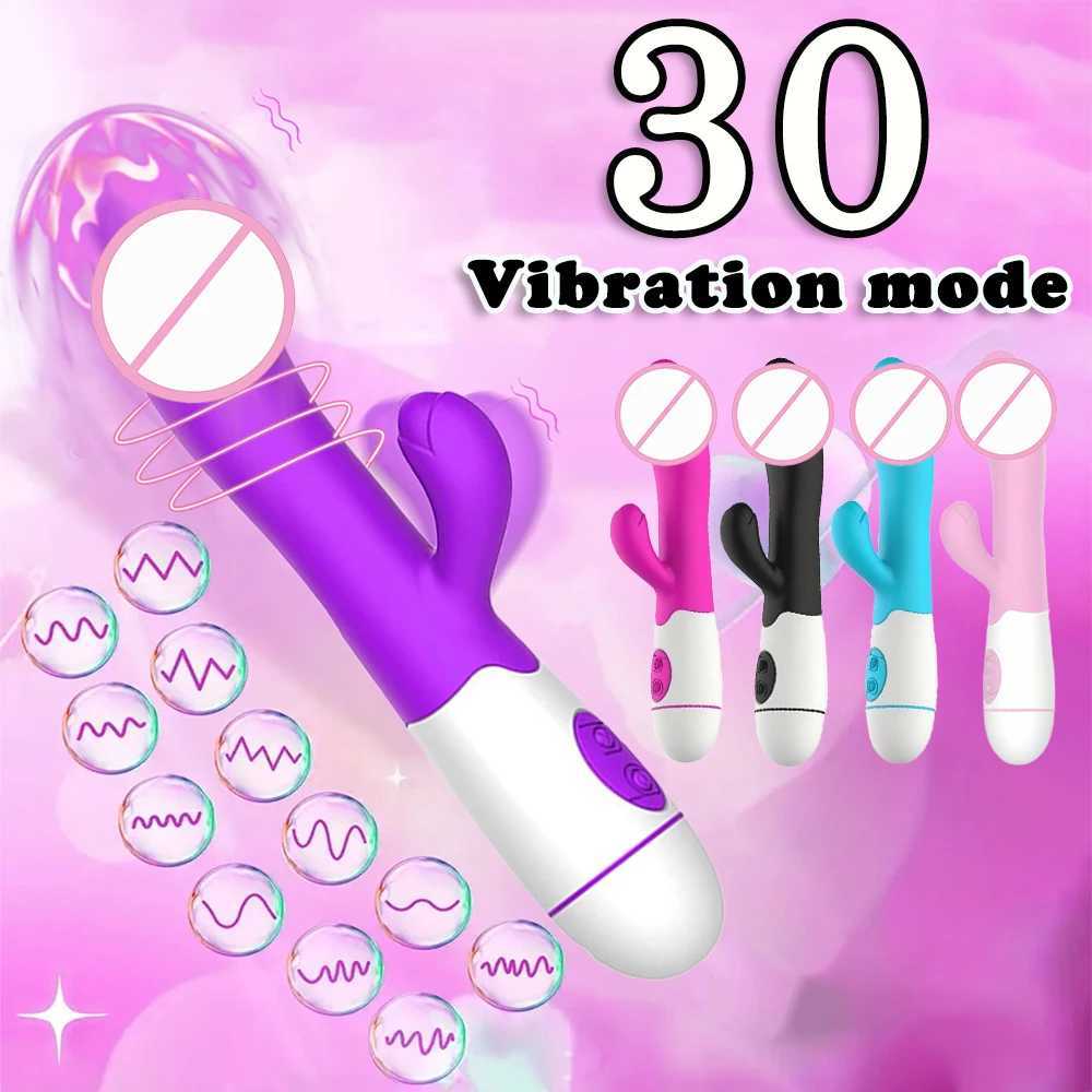 Silicone G-spot fake penis rabbit vibrator dual vibration 30 speed female vaginal labia massager adult sex toy W250117