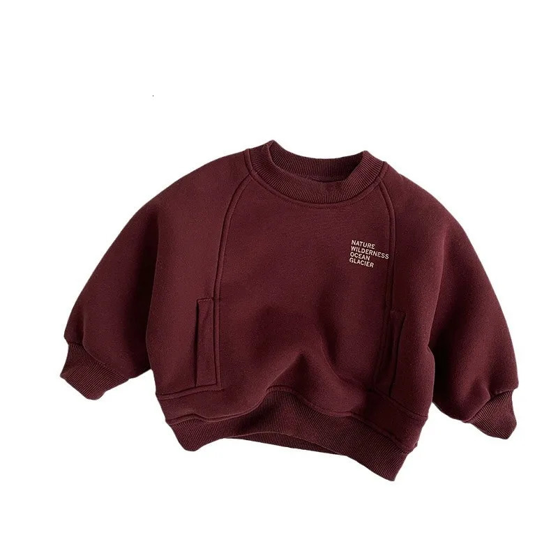 2025 Winter Children Plus Velvet Thick Sweatshirt Girls Letter Print Pullover Sweatshirt Boys Fleece Warm Tops Kids Clothes 250121