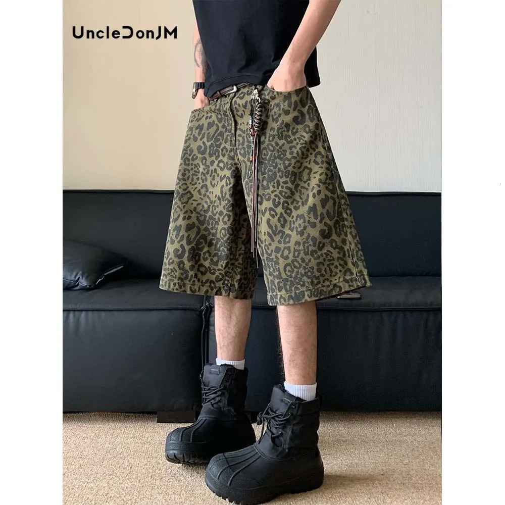 Leopard Fade Colossus Jorts Couple Cropped Pants Y2k Bagged Denim Shorts XS-XXL 250110