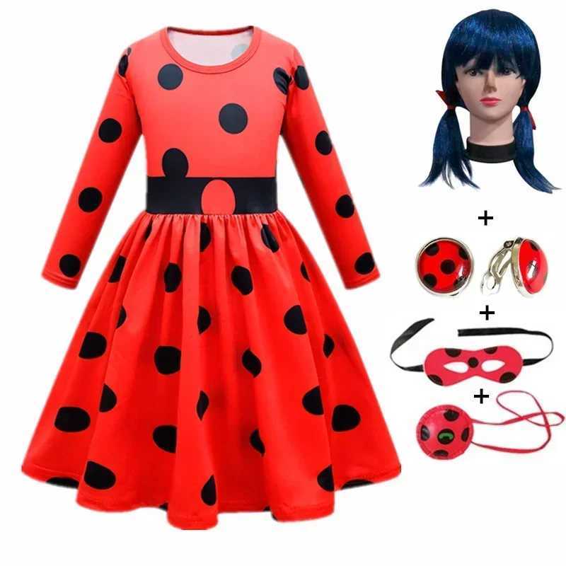 New Christmas Reddy Girl Little Beetle Cosplay Costume Mask Wig with Earrings Kids Halloween Fancy Costume Children Party Dress W250117