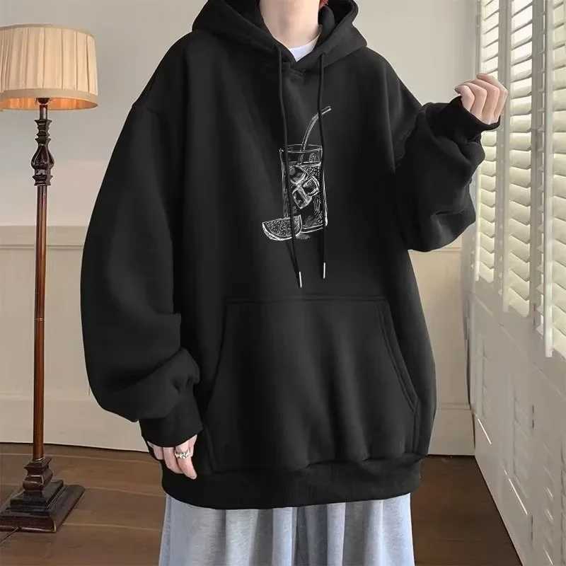 New in Cartoon Juice Drink Graphic Hoodies For Men Spring Y2K Streetwear Hooded Sweatshirts Fleece Oversized Pullover Hoody W250117