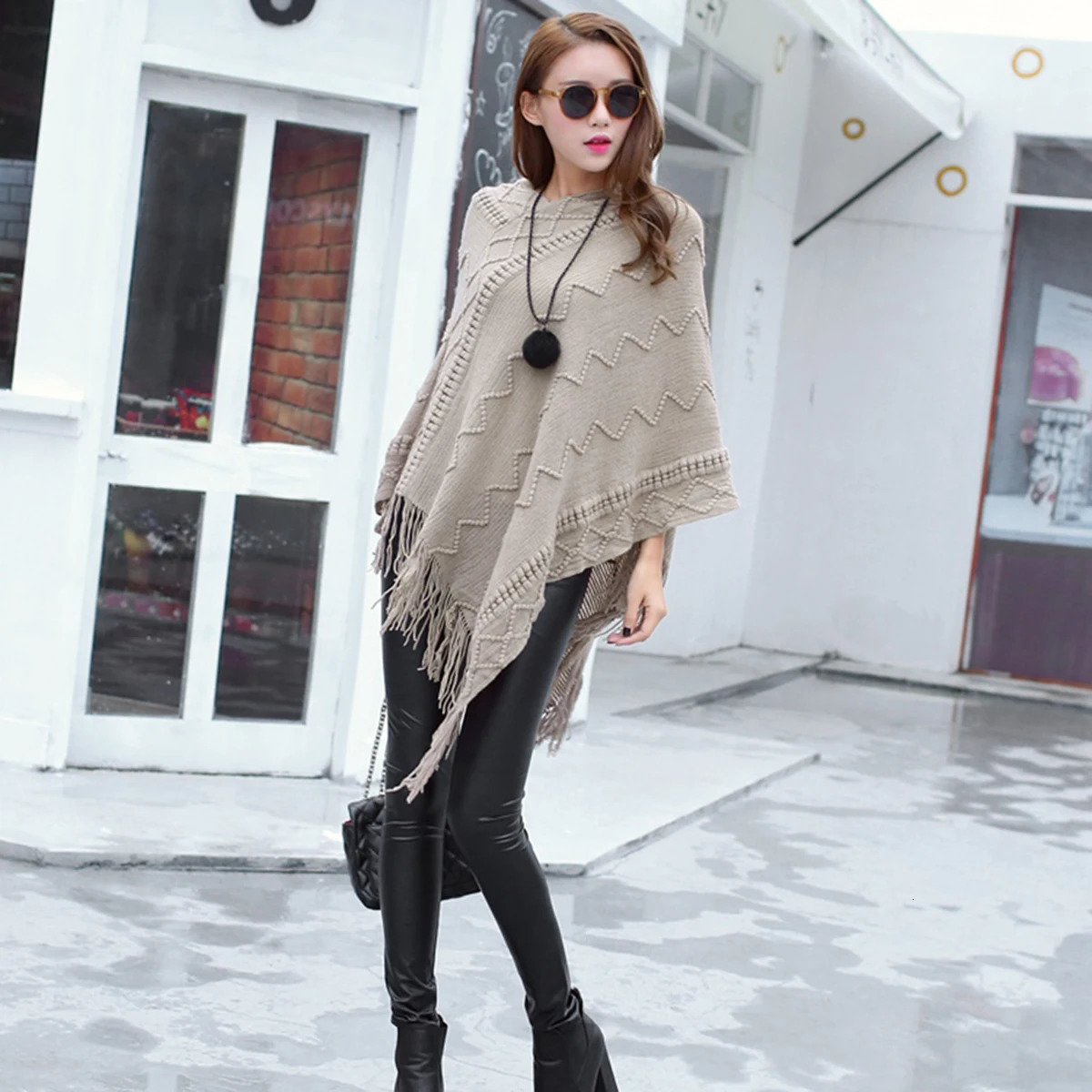Style Fashion Shawl Scarf Women Winter Knitted Stoles With Tassel Outdoor Warm Windproof Long Scarf Pashmina 105*95cm 250120
