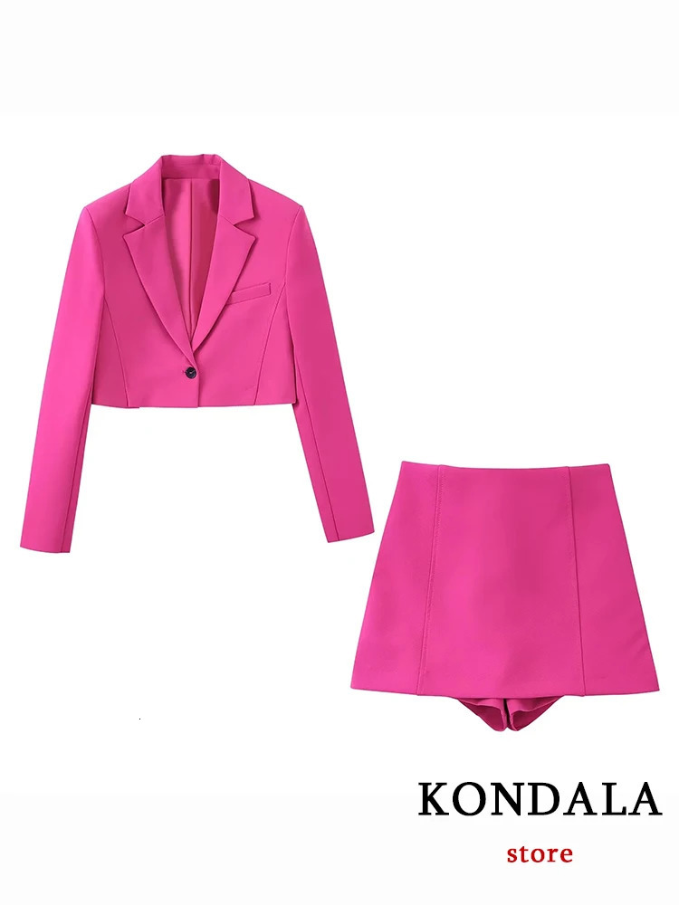 KONDALA Office Lady Rosered 2 Piece Blazer Women Suits V Neck Short WomenHigh Waist Shorts Skirt Female Fashion Set 250122