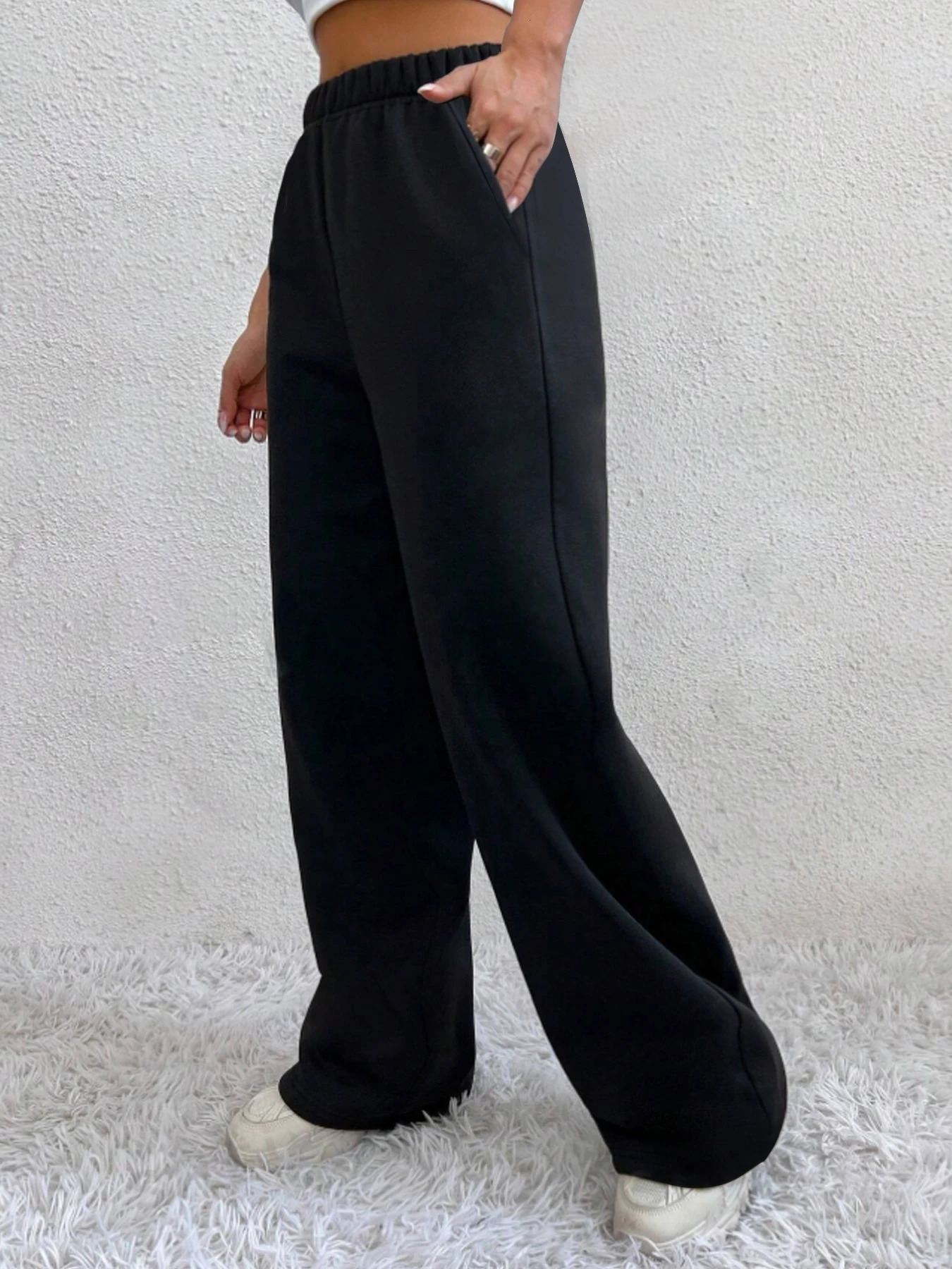 Autumn And Winter Womens Warm Pants Fleece Lined High Waist Casual Style Daily Wear With Pockets Jogging Sweatpants 250122