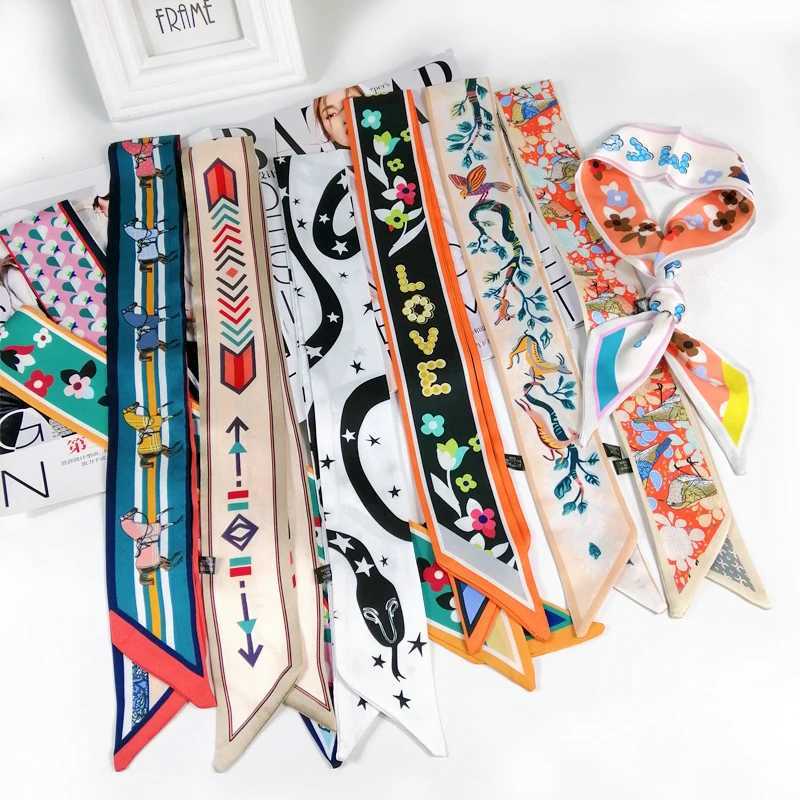 2019 beautiful Print Luxury Bag Str Scarf Women Silk Scarf Fashion Head Scarf Heaear Long Scarves Bag Accories Ribbon W250118