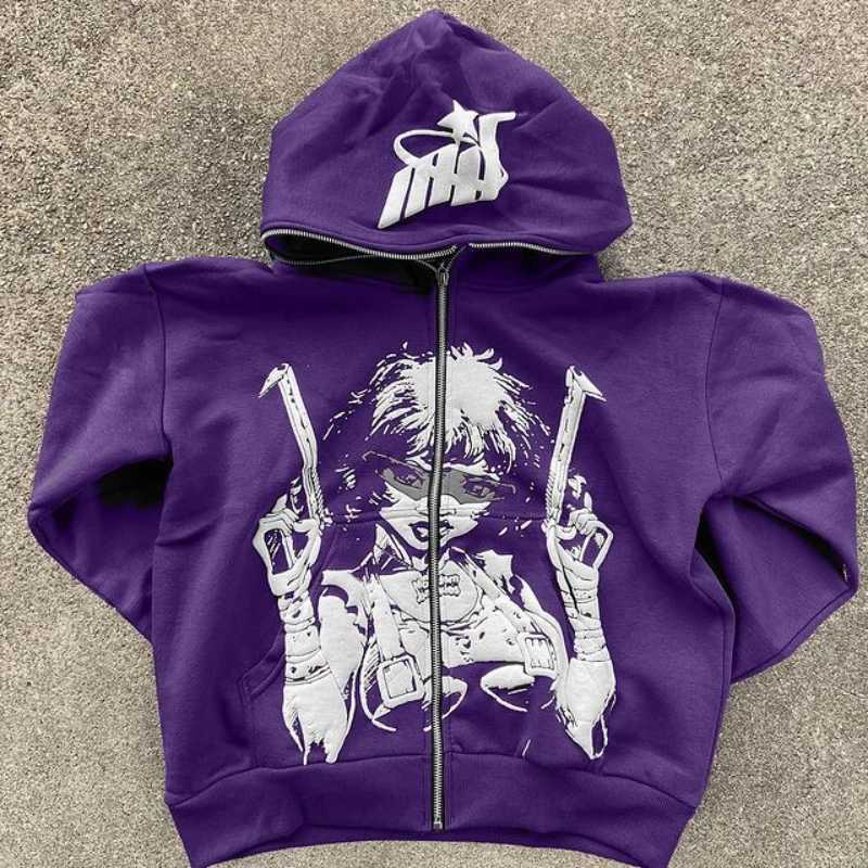 New Y2K Zipper Hoodie American Retro Hip Hop Fashion Pattern Printing Super Large Hoodie Mens Punk Harajuku Gothic Street Clothing W250117