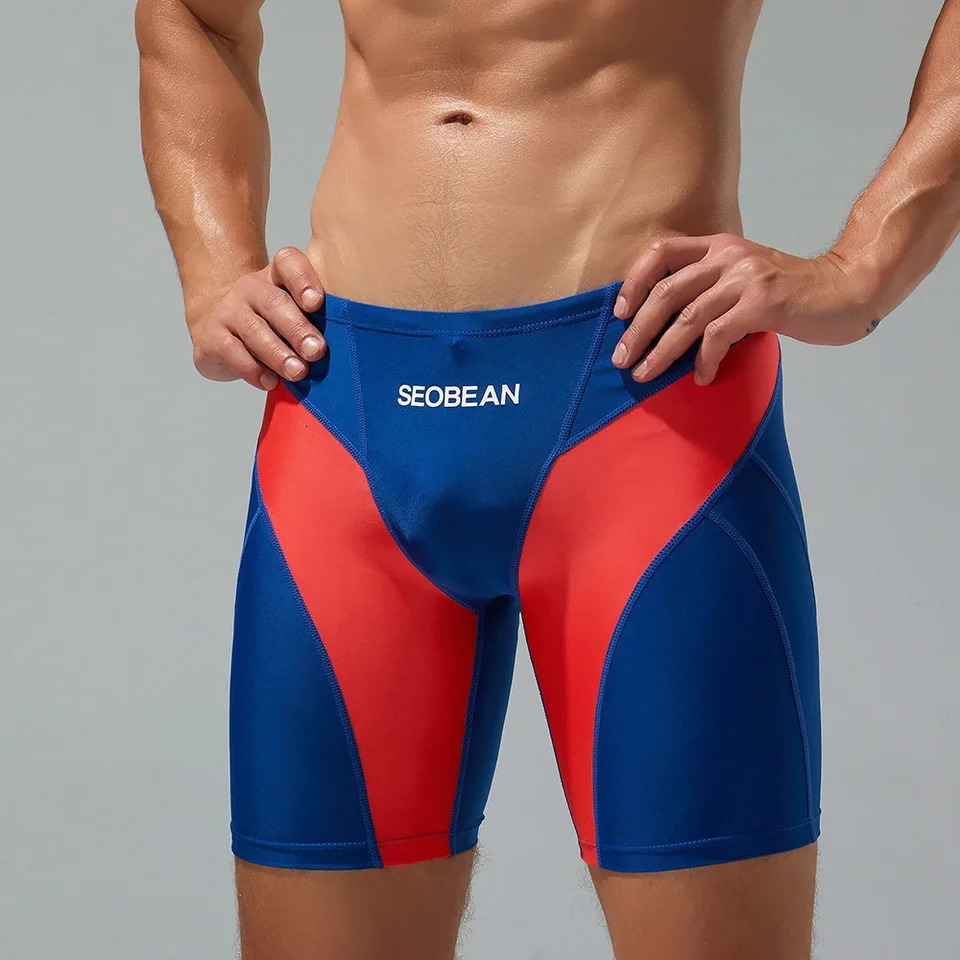 2024 seobean mens low rise color block swim boxer swimwear long vortex swimwear 250121
