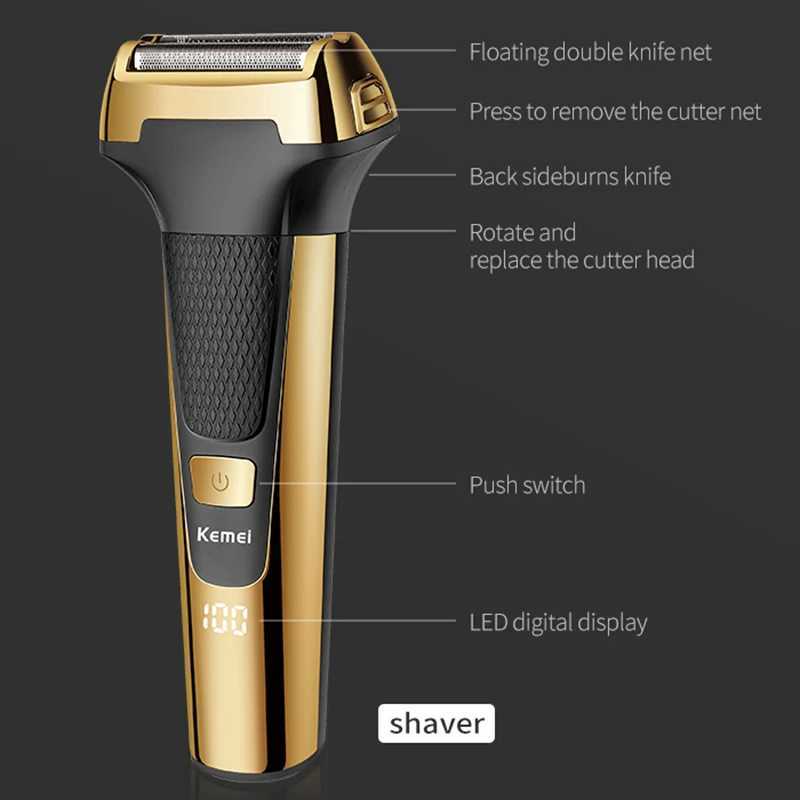 Kemei Multifunctional Men Electric Foil Shaver Gold Reciprocating Razor Nose Ear Trimmer 3 In 1 USB Hair Cutting Mane ClipperW250117