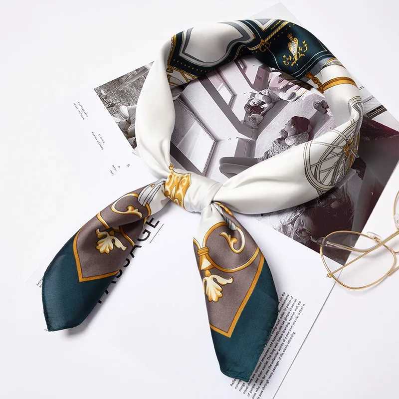 1pcs 70cm Green Carriage Pattern Silk Scarf Women Simulated Silk Trend Versatile Heaear Bag Decoration Clothing Square Scarf W250118