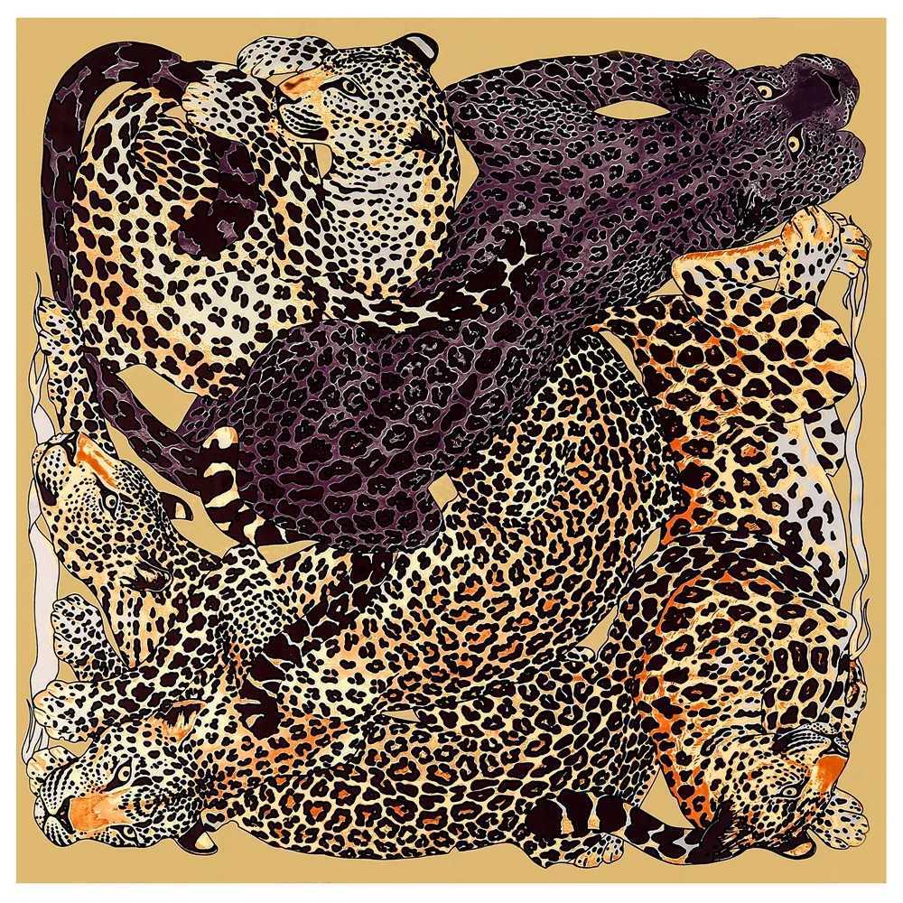 POBING Silk Scarf Women Large Shls Leopard Print Square Bandana Luxury NecKerchief Muslim Hijab Scarf Female Foulards 130CM W250118
