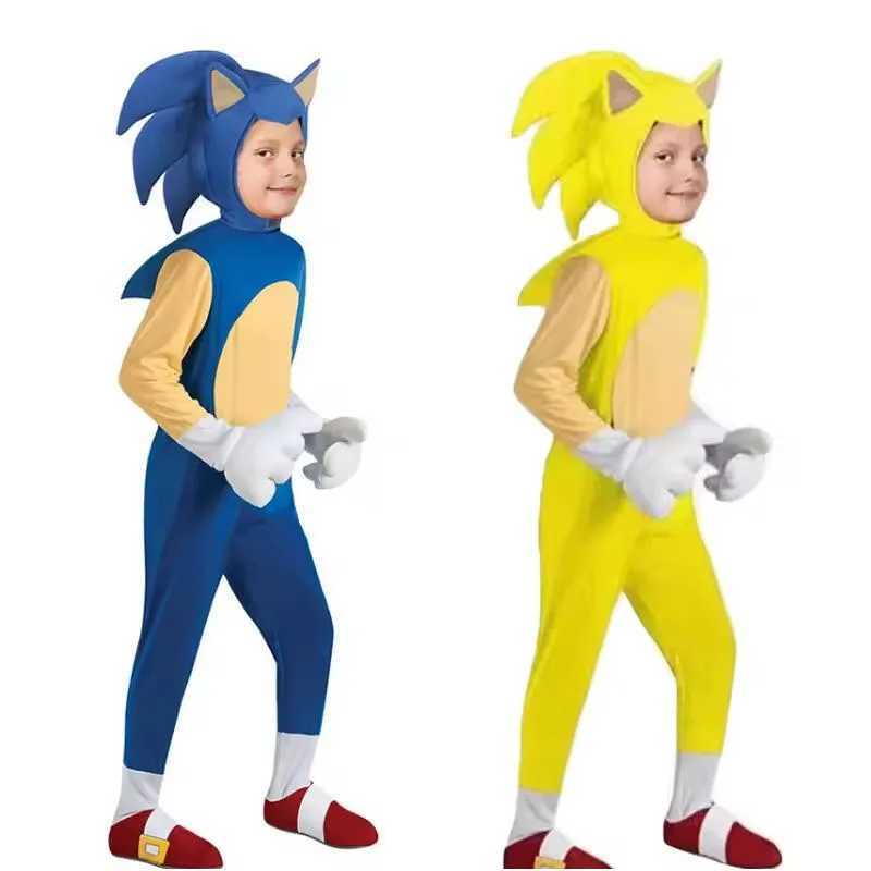 Sonics cartoon jumpsuit childrens role-playing disguise hedgehog role-playing costume anime boys and girls white gloves Halloween gift W250117