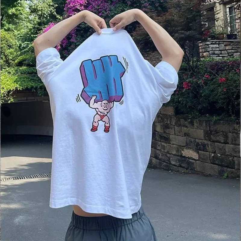 Korean High Street Personalized Printed Shortsleeved Tshirts Men and Women Summer Y2K Hiphop Loose Lazy Tops Ins 250122