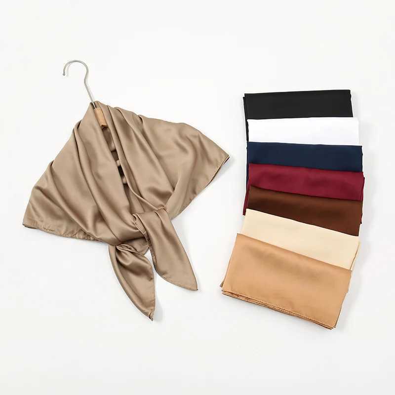 Plain Silk 90 Square Scarf Satin Headband For Muslim Woman Hijabs Wrs Fashion Hair Scarf Casual Islam Mister Female Bandbana W250118