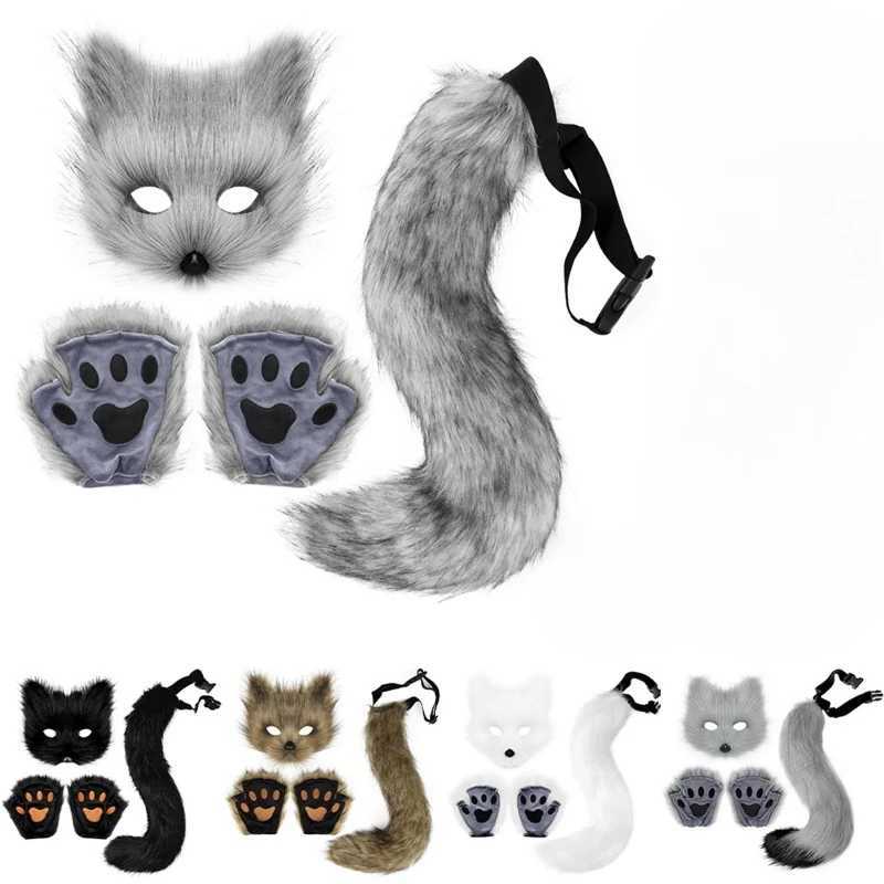 Foxes Mask+Tail +Gloves Set Halloween Cosplays Costume Accessory Theme Party Dress Up Props Carnival Party Costumes Accessories W250117