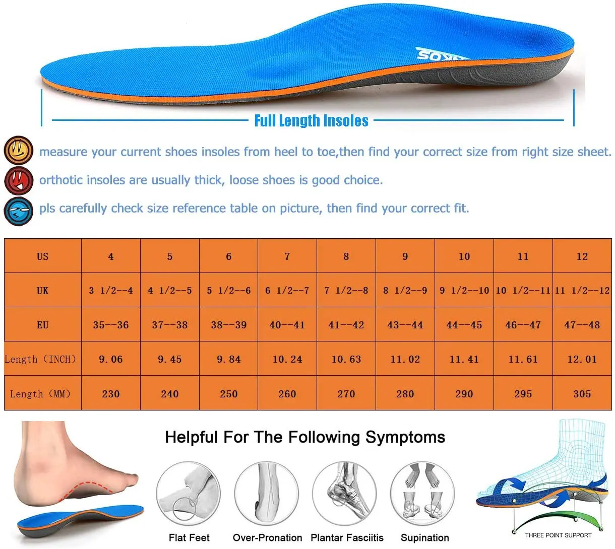 Ortic Shoe Insoles Original with Arch Support Unisex- Relieve Metatarsal Arch and Heel Pain 250121