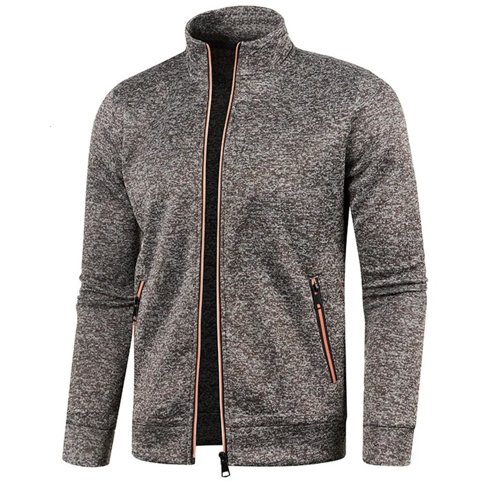 Autumn Mens Zipper Jacket Streetwear Stand Collar Fleece Coats Slim Fit Casual Long Sleeve Sweatshirt Male Solid Color Cardigan 250122