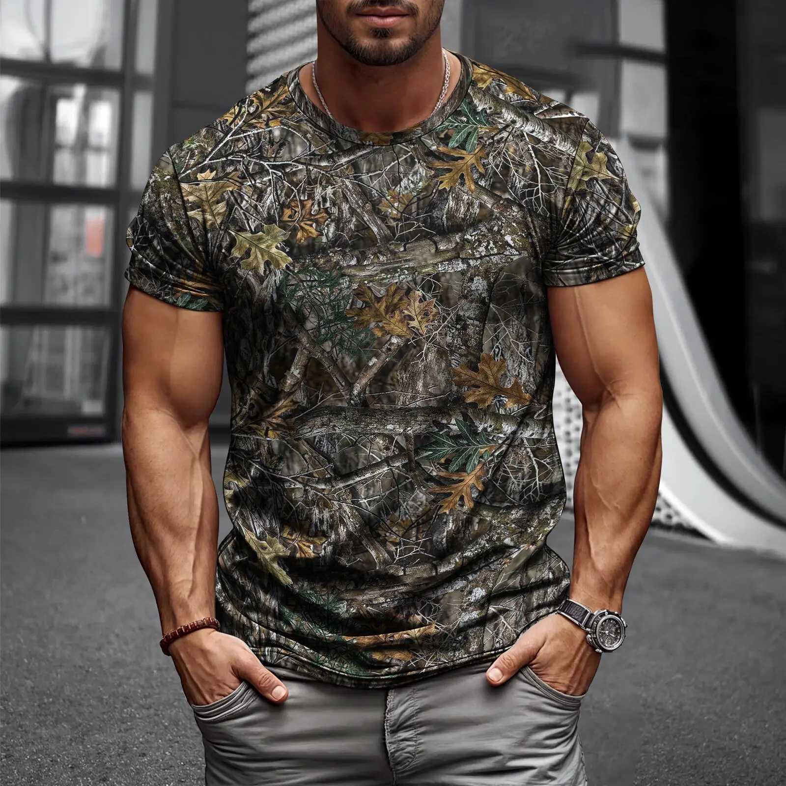 Outdoor Ropa Hombre Mens T-shirt Y2K Tree Camouflage Street Clothing Harajuku Clothing Printed Casual Top W250117