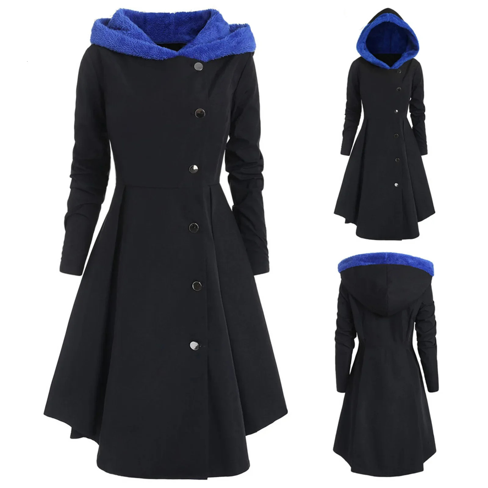 2024 Halloween Woolen Jacket Christmas Elegant Windbreaker Womens MediumLength Hooded Wool Coat 250110