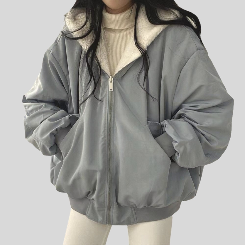 South Korea velvet thickened two sides wear lamb wool cotton clothes women's coat winter new loose hooded cotton coat top
