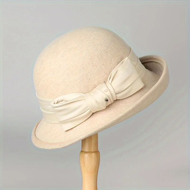 Woolen hat top autumn and winter French rolled edge basin fashionable felt British vintage fisherman 250118