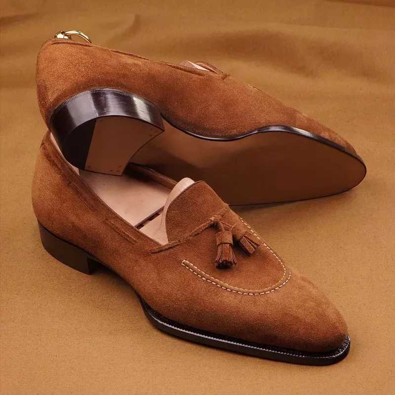 Loafers Men Brown Green Flock Fringe Casual Breathable Slip- Solid Shoes for Men Zapatos De HombreXJ250118