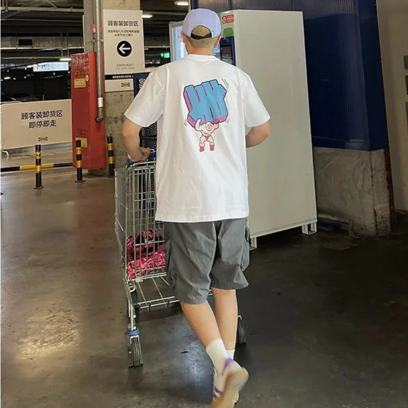 Korean High Street Personalized Printed Shortsleeved Tshirts Men and Women Summer Y2K Hiphop Loose Lazy Tops Ins 250122