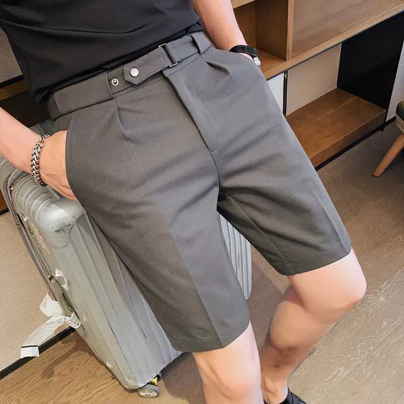Fashion Summer Knee Length Shorts With Belt Men Clothing Business Formal Wear Slim Fit Casual Solid color Short Homme 4 Colors W250117