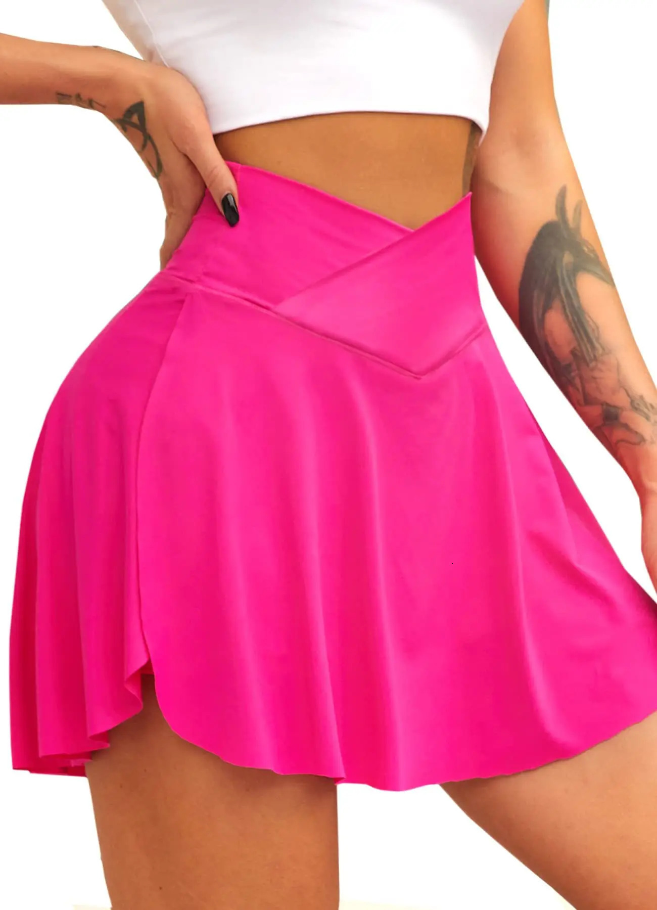 Crossover Tennis Skirt for Women Pleated with Pockets Elastic Skorts Athletic Sports Shorts Activewear 250110