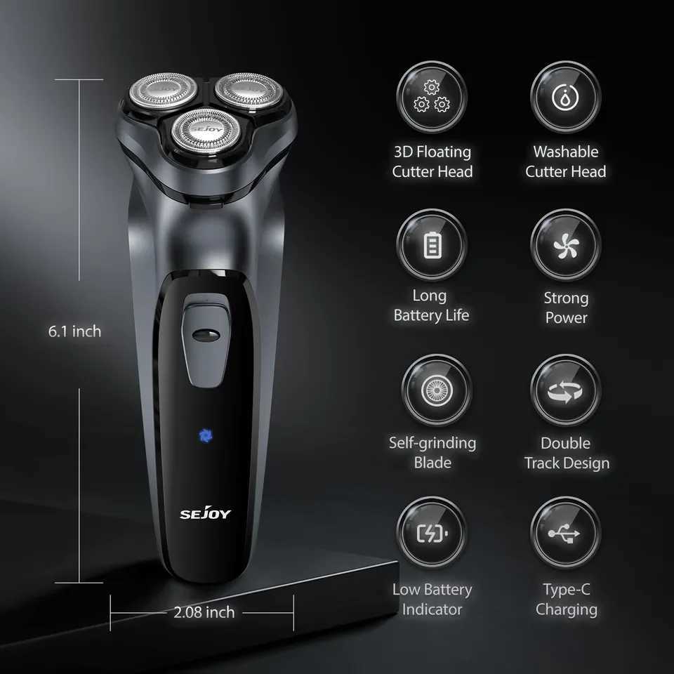 SEJOY rechargeable wet dry electric shaver with pop-up hair trimmer and rotating shaverW250117
