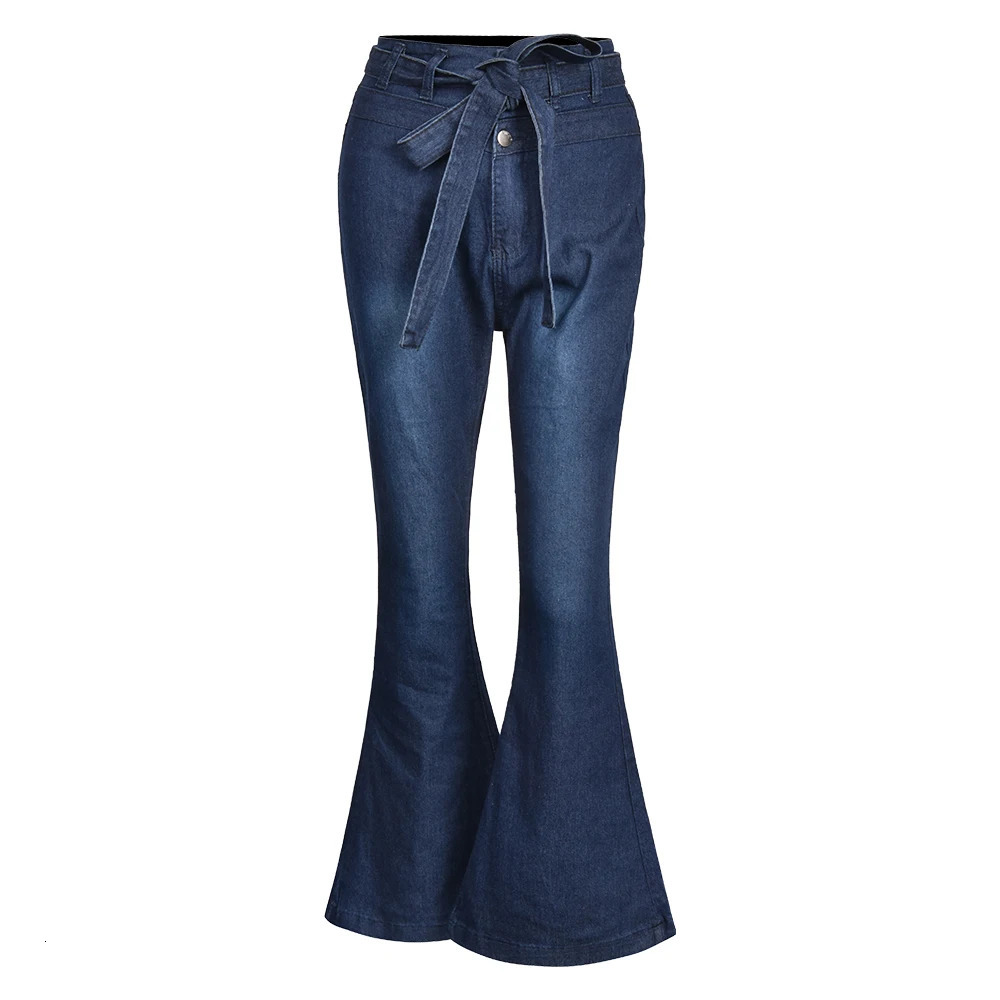 Women High Street Denim Flare Pants Fashion Wide Leg BellBottom Jeans Waist Vintage Drawstring Female Trousers 250122