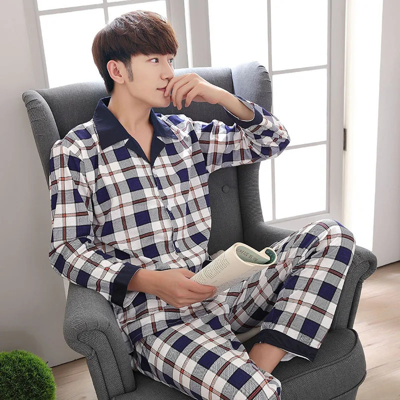 Large Size Warm Sleepwear for Winter Pajamas Mens LongSleeved Youth Home Wear 2PCS Set Cartoon Bear Plaid Simple Loungewear 250122