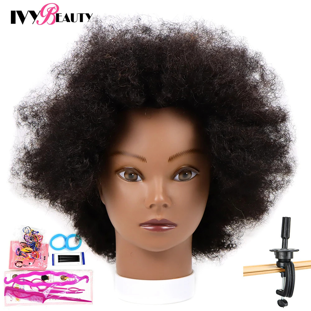 African American Mannequin Head With Human Hair 16inch Hairdresser Training Manikin Head For Practice Styling Braiding 250114