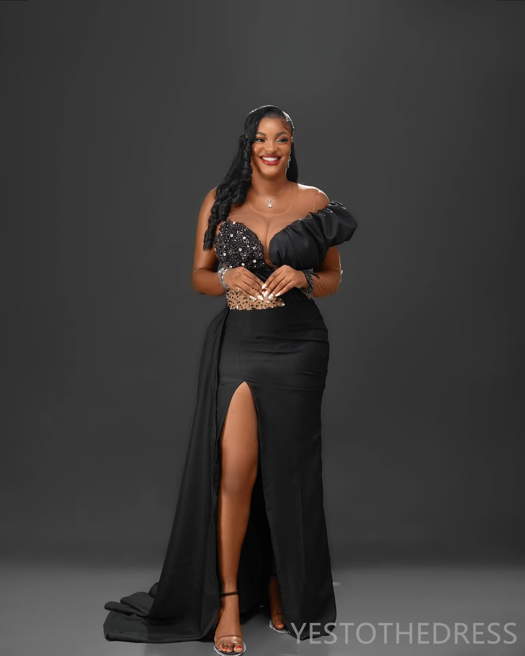2025 Plus Size Black Aso Ebi Prom Dresses Mermaid Evening Gowns For Black Women Illusion Sheer Neck Beaded Side Split Birthday Dress Second Reception 