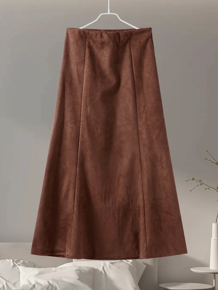 Casual Suede Skirts Women Vintage Loose High Waist Flare Fishtail Female Autumn Winter Fashion Soft Zipper Skirts Lady 250117