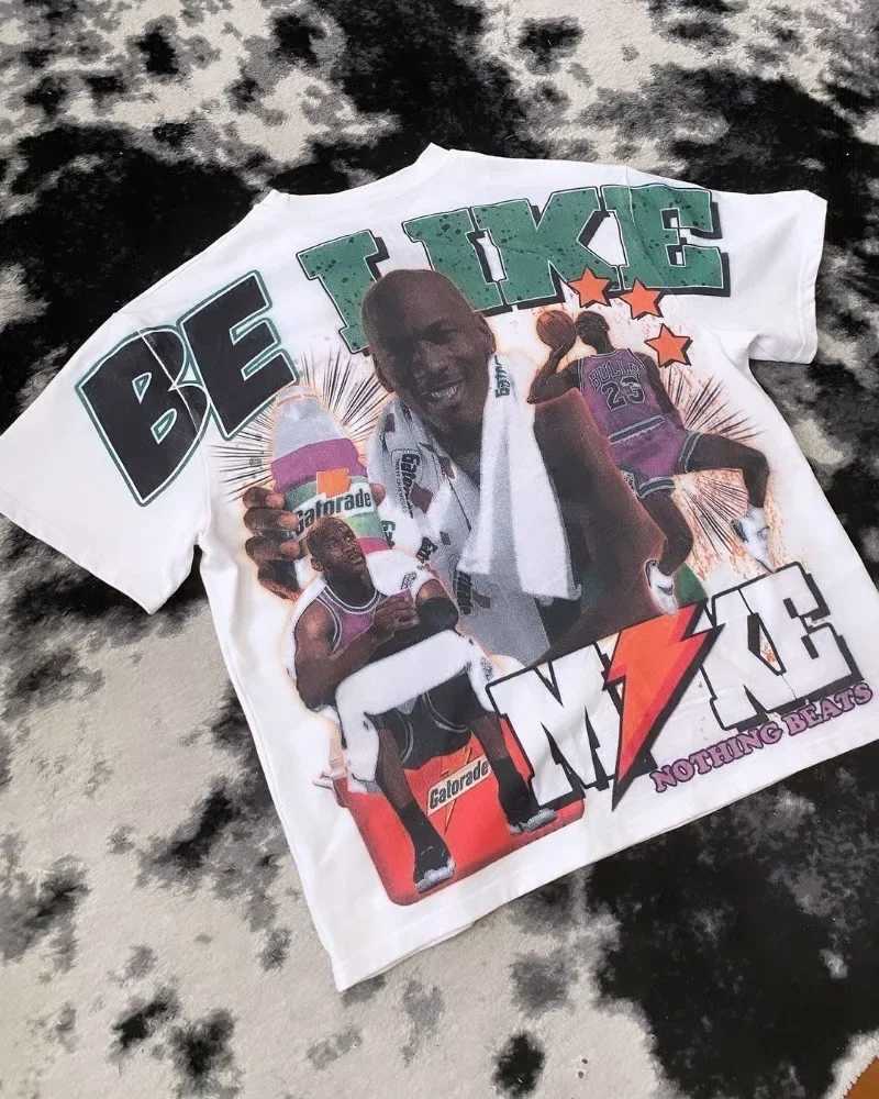 Retro Loose Letter Portrait Printed T-shirt for Men Y2k Fashion Harajuku Large Round Neck Short sleeved Women graphic t shirts W250117