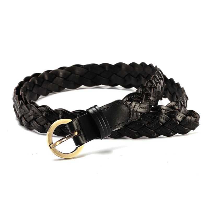 Women Leather Belt Waist Bands with Round Gold Buckle Braided Dress Belt Casual Thin Belt For Student Ladies Clothes Accessories W250120